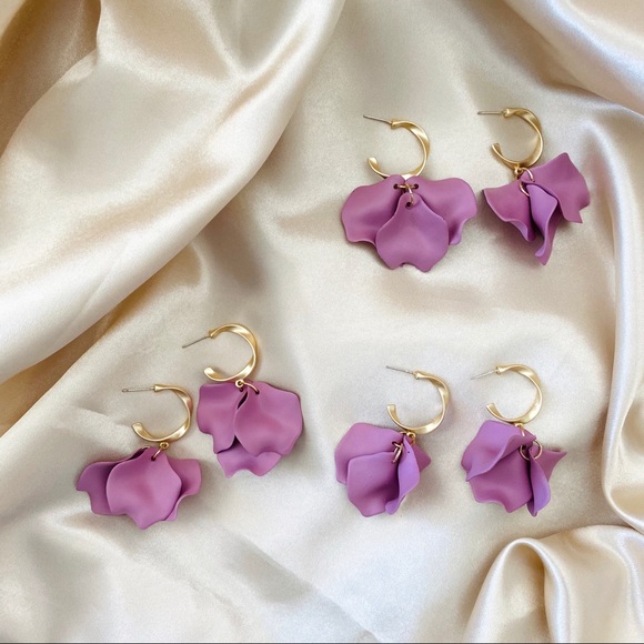 💙Purple Flower Panel  Earrings Dangled - Picture 9 of 11